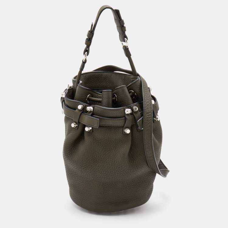 Pre Owned Alexander Wang Dark Olive Leather Studded Diego Bucket Bag