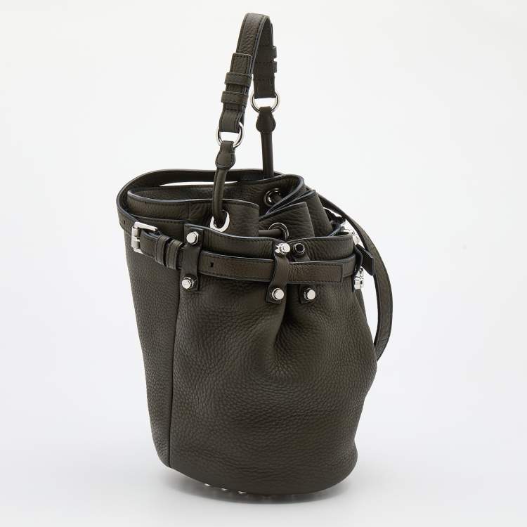 Pre Owned Alexander Wang Dark Olive Leather Studded Diego Bucket Bag
