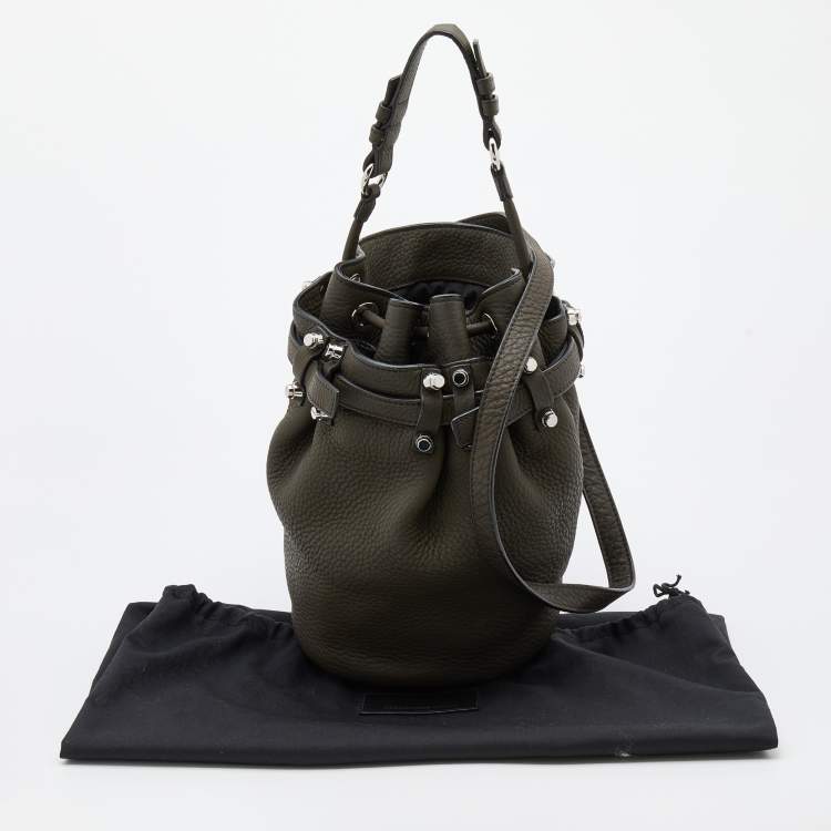 Pre Owned Alexander Wang Dark Olive Leather Studded Diego Bucket Bag