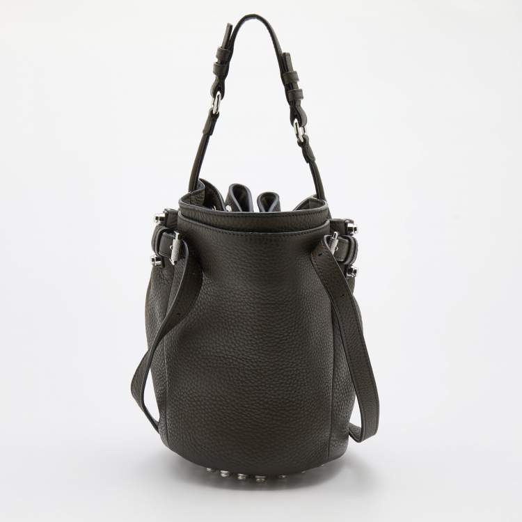 Pre Owned Alexander Wang Dark Olive Leather Studded Diego Bucket Bag