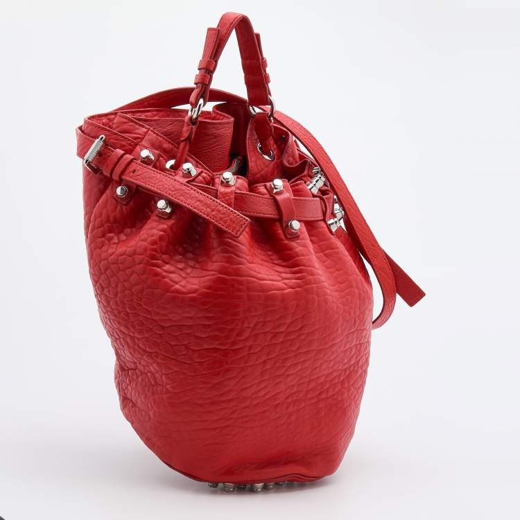 Pre Owned Alexander Wang Orange Textured Leather Diego Bucket Bag