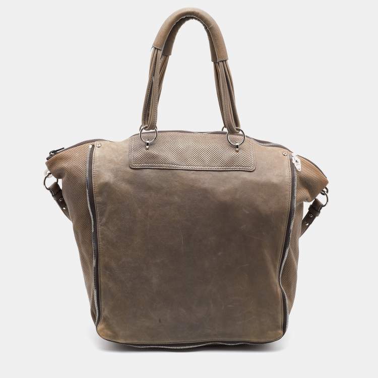 Pre Owned Alexander Wang Grey Leather Perforated Adjustable Satchel