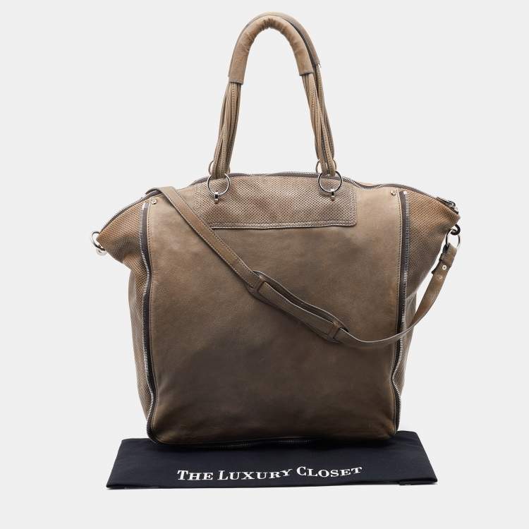 Pre Owned Alexander Wang Grey Leather Perforated Adjustable Satchel