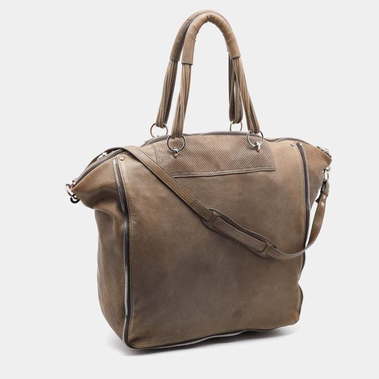 Pre Owned Alexander Wang Grey Leather Perforated Adjustable Satchel