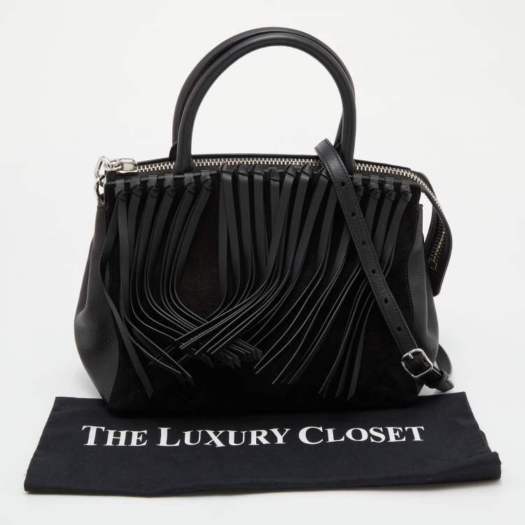 Pre Owned Alexander Wang Black Leather and Suede Attica Fringe Satchel