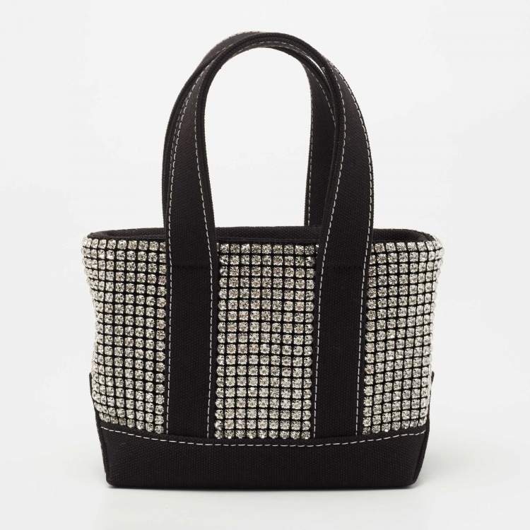 Pre Owned Alexander Wang Black Canvas Mini Cruiser Crystal Embellished Tote 