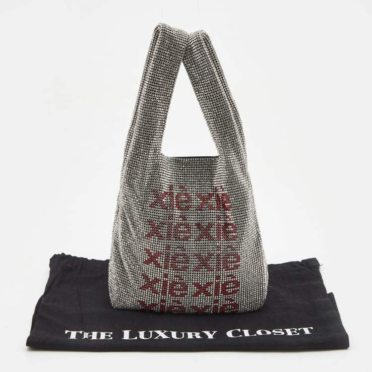 Pre Owned Alexander Wang Silver/Red Crystals and Leather Wangloc Xie Xie Bodega Bag 