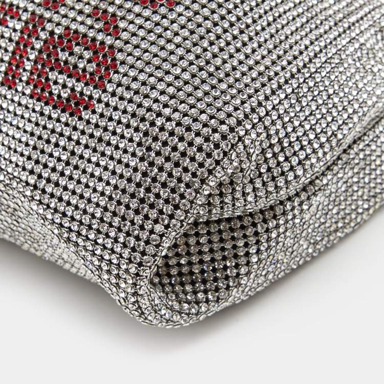 Pre Owned Alexander Wang Silver/Red Crystals and Leather Wangloc Xie Xie Bodega Bag 