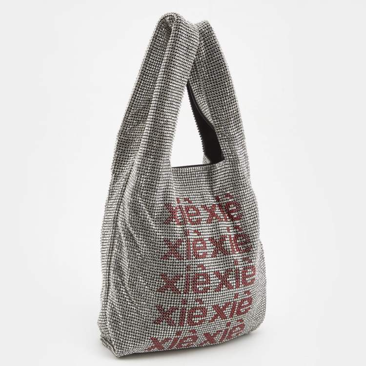 Pre Owned Alexander Wang Silver/Red Crystals and Leather Wangloc Xie Xie Bodega Bag 