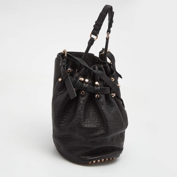 Pre Owned Alexander Wang Black Textured Leather Diego Bucket Bag