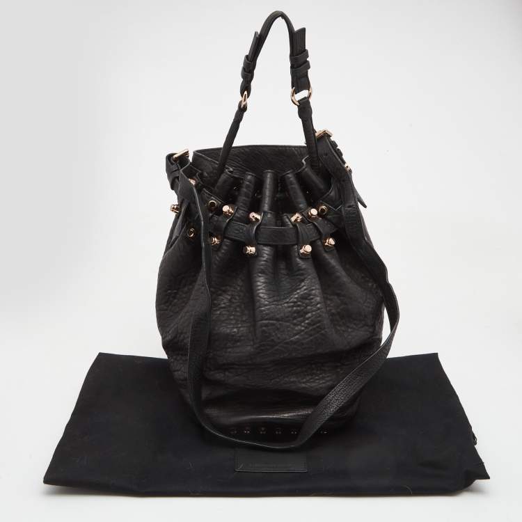 Pre Owned Alexander Wang Black Textured Leather Diego Bucket Bag