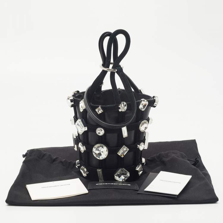 Pre Owned Alexander Wang Black Suede and Leather Micro Roxy Cage Bucket Bag