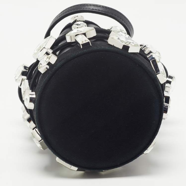Pre Owned Alexander Wang Black Suede and Leather Micro Roxy Cage Bucket Bag