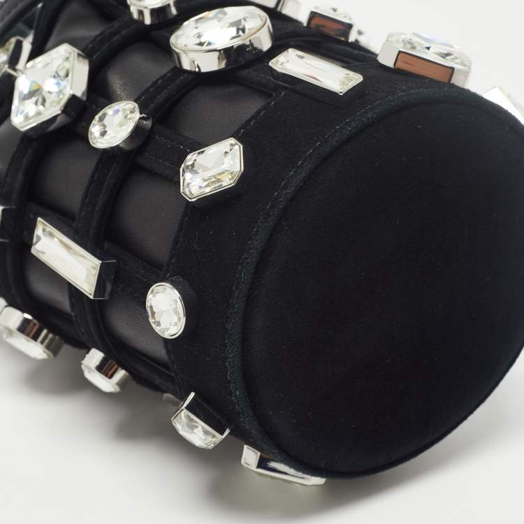 Pre Owned Alexander Wang Black Suede and Leather Micro Roxy Cage Bucket Bag