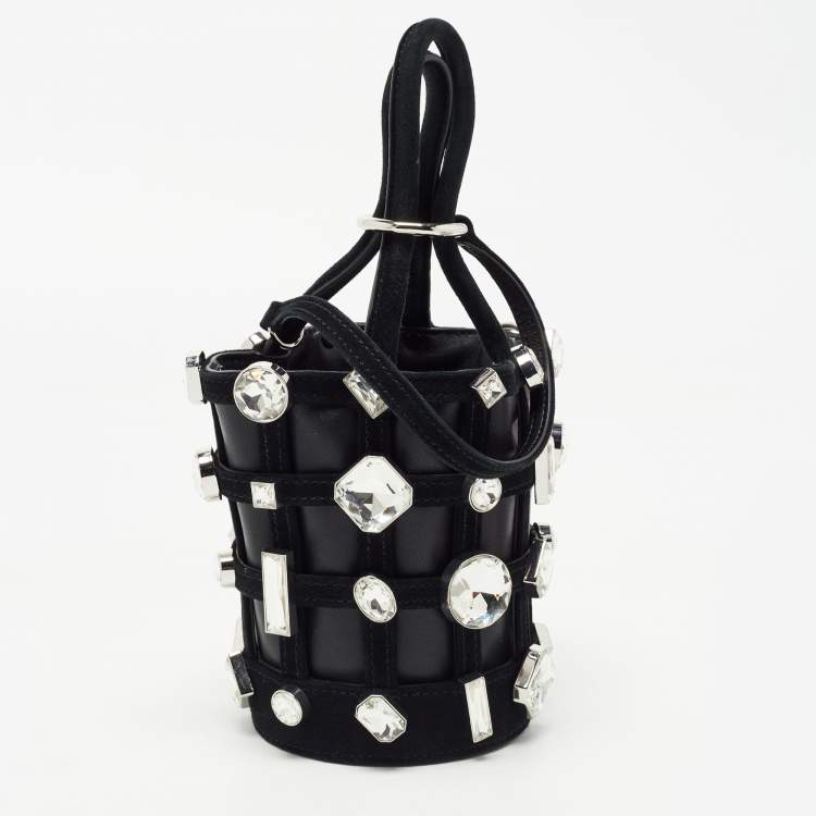 Pre Owned Alexander Wang Black Suede and Leather Micro Roxy Cage Bucket Bag