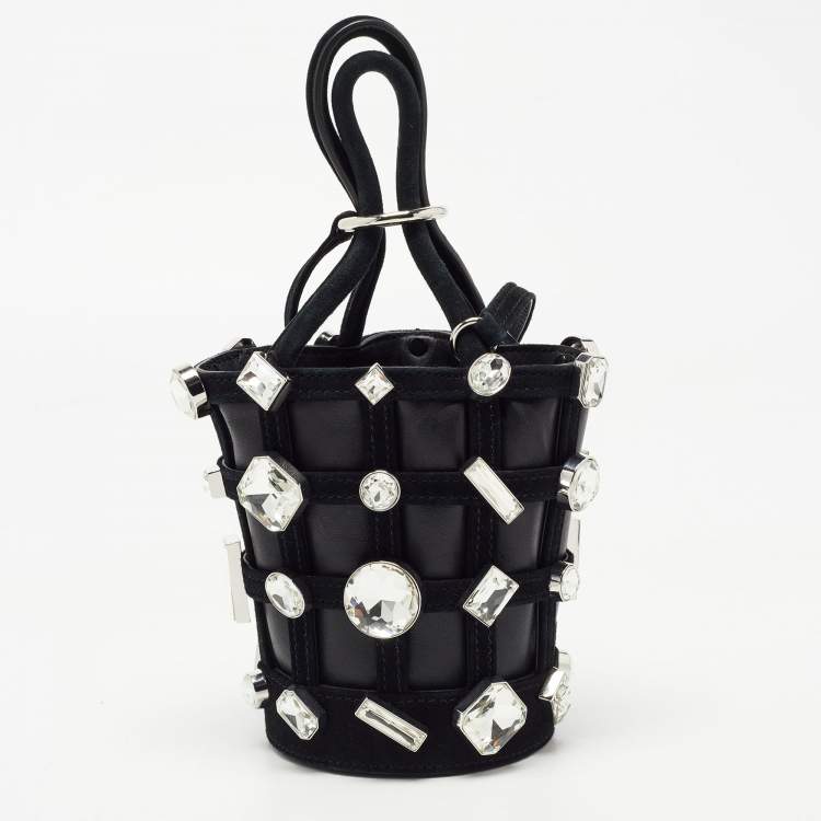 Pre Owned Alexander Wang Black Suede and Leather Micro Roxy Cage Bucket Bag