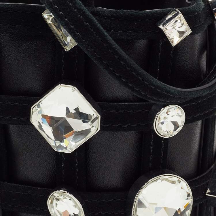 Pre Owned Alexander Wang Black Suede and Leather Micro Roxy Cage Bucket Bag