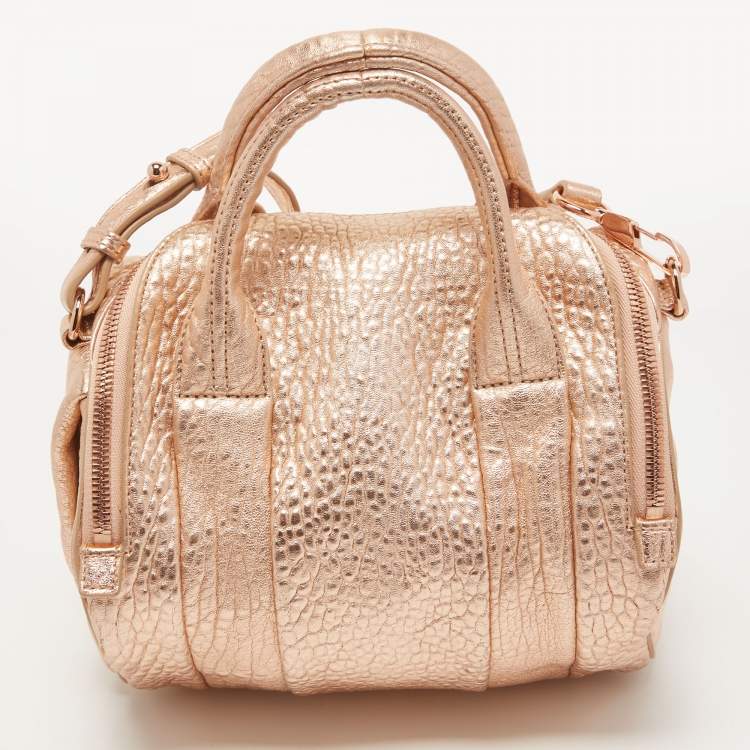 Pre Owned Alexander Wang Rose Gold Pebbled Leather Small Rockie Satchel