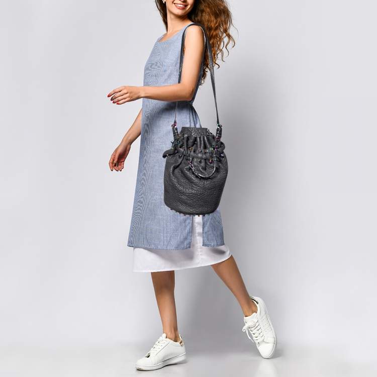 Pre Owned Alexander Wang Black Textured Leather Diego Bucket Bag