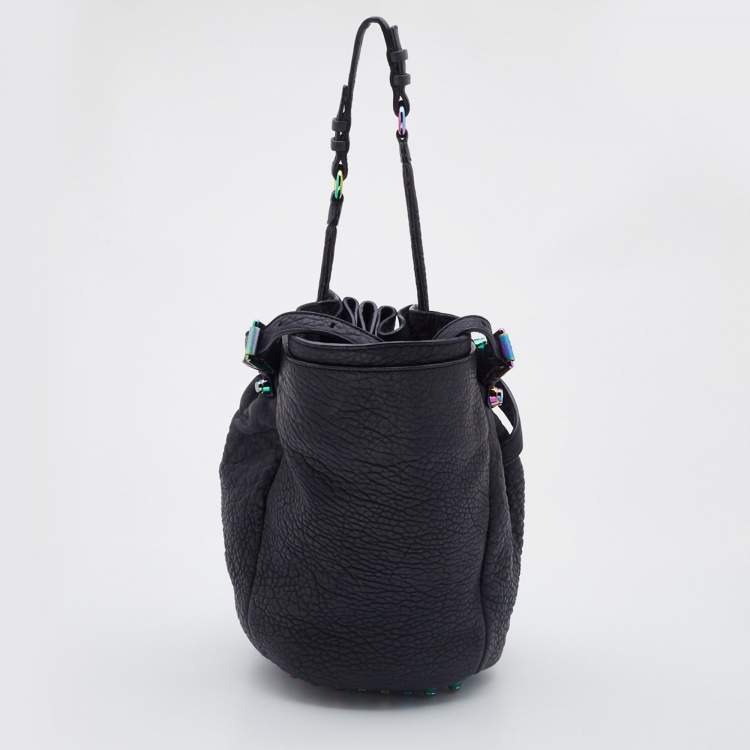 Pre Owned Alexander Wang Black Textured Leather Diego Bucket Bag