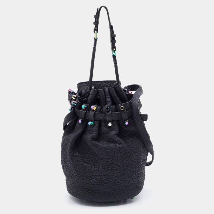 Pre Owned Alexander Wang Black Textured Leather Diego Bucket Bag