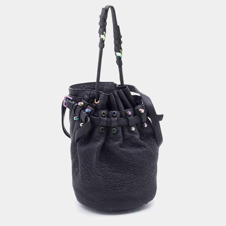 Pre Owned Alexander Wang Black Textured Leather Diego Bucket Bag