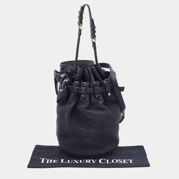 Pre Owned Alexander Wang Black Textured Leather Diego Bucket Bag