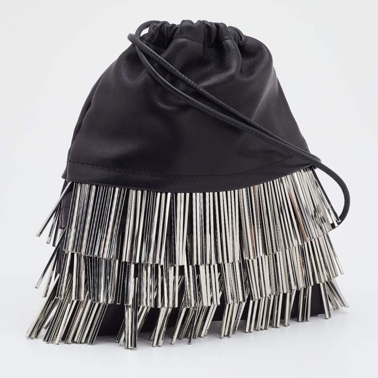 Pre Owned Alexander Wang Black Leather Ryan Fringe Bucket Bag