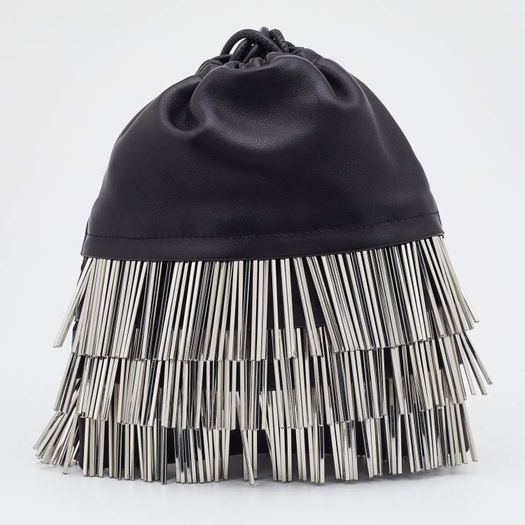 Pre Owned Alexander Wang Black Leather Ryan Fringe Bucket Bag