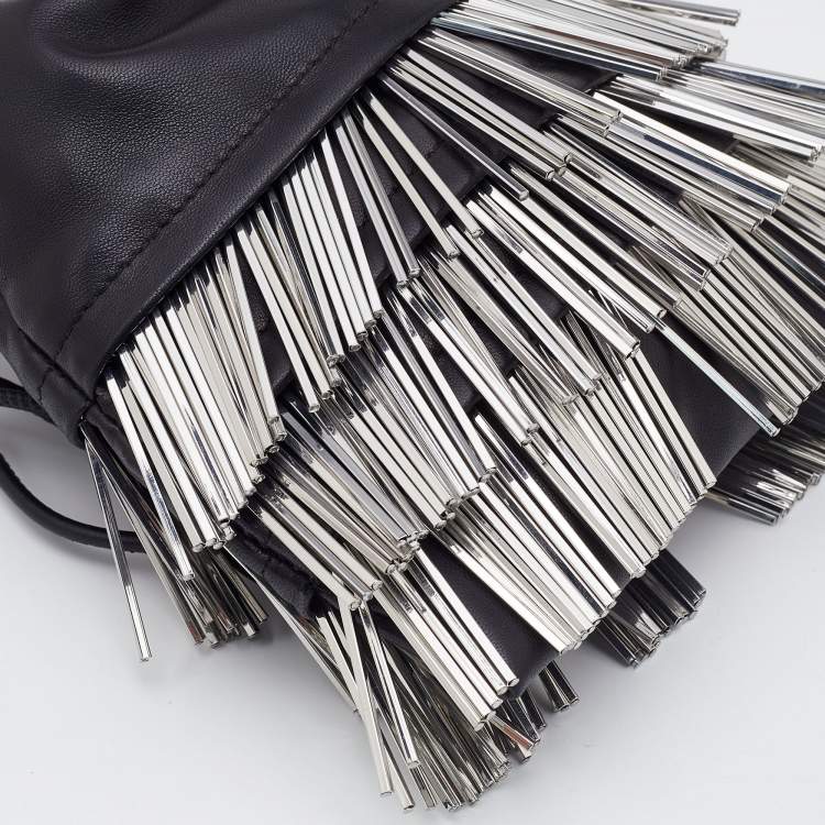Pre Owned Alexander Wang Black Leather Ryan Fringe Bucket Bag