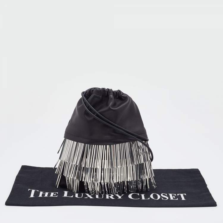 Pre Owned Alexander Wang Black Leather Ryan Fringe Bucket Bag