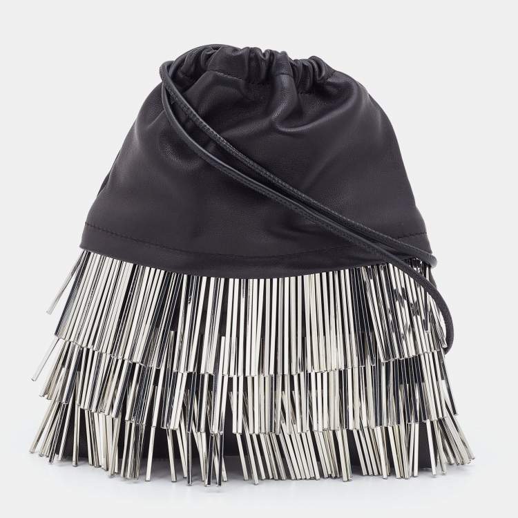 Pre Owned Alexander Wang Black Leather Ryan Fringe Bucket Bag