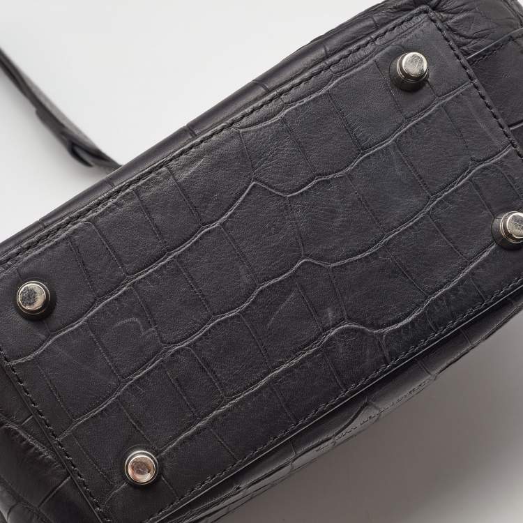 Pre Owned Alexander Wang Black Croc Embossed Leather Front Pocket Top Handle Bag 