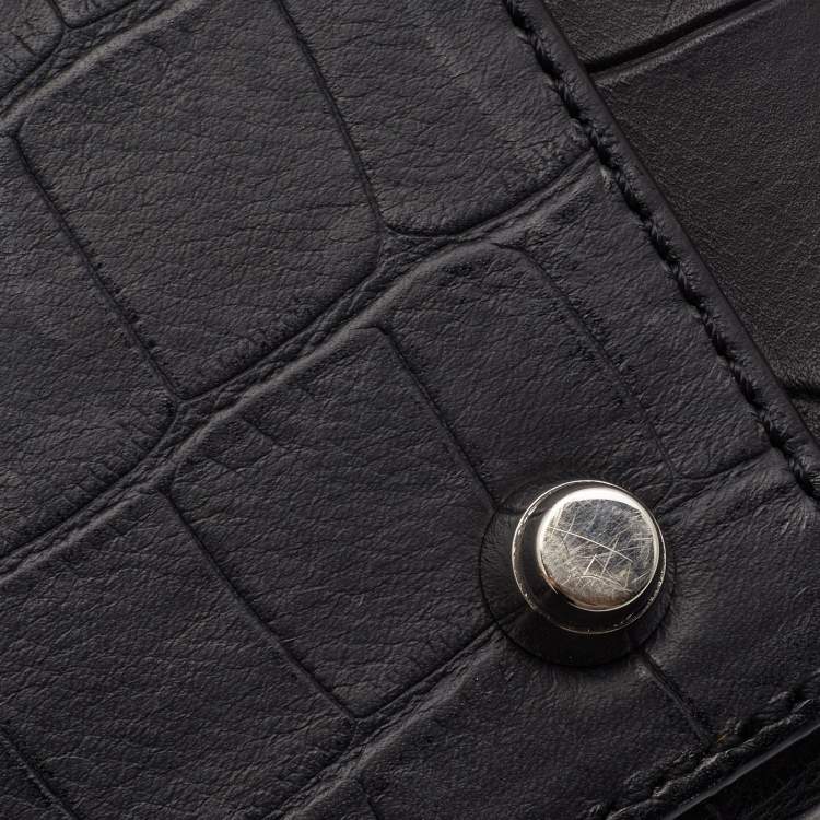 Pre Owned Alexander Wang Black Croc Embossed Leather Front Pocket Top Handle Bag 