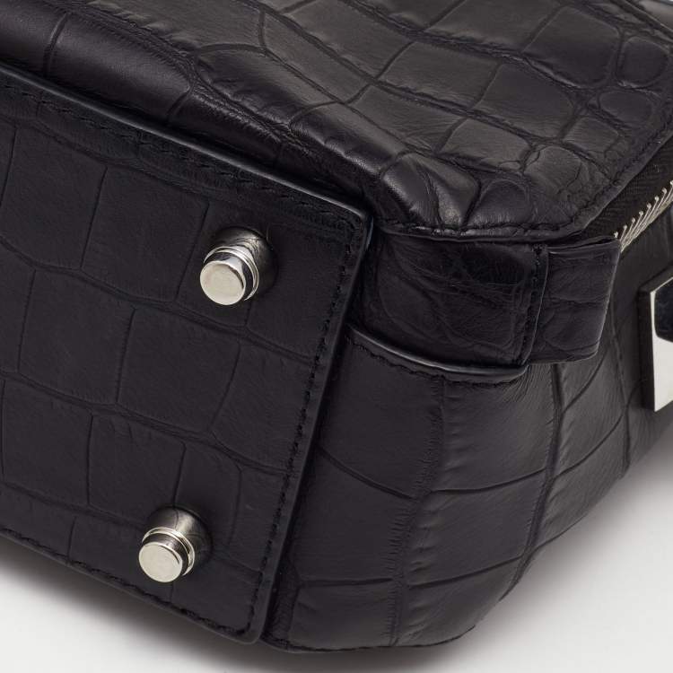 Pre Owned Alexander Wang Black Croc Embossed Leather Front Pocket Top Handle Bag 