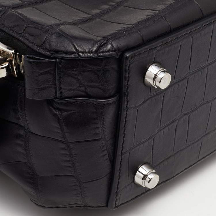 Pre Owned Alexander Wang Black Croc Embossed Leather Front Pocket Top Handle Bag 