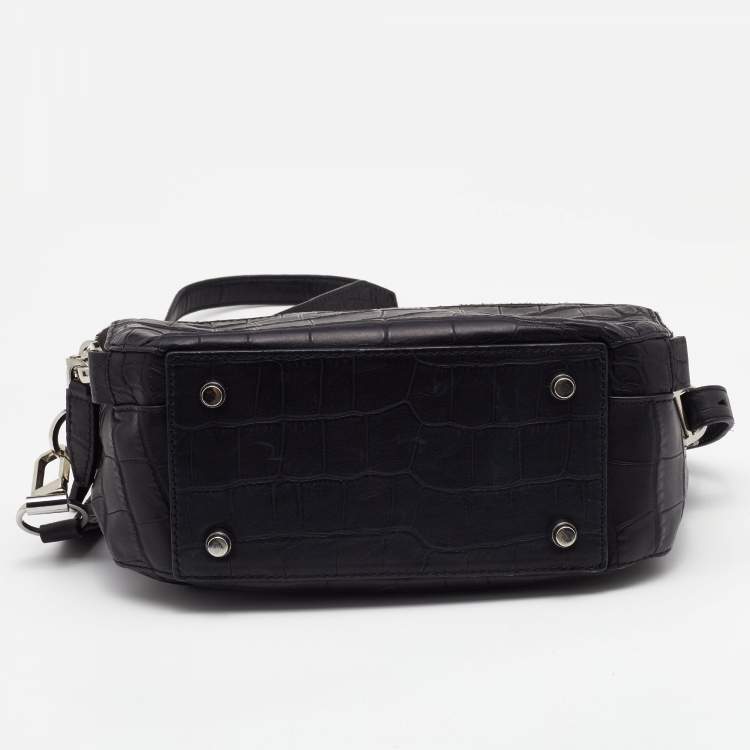 Pre Owned Alexander Wang Black Croc Embossed Leather Front Pocket Top Handle Bag 