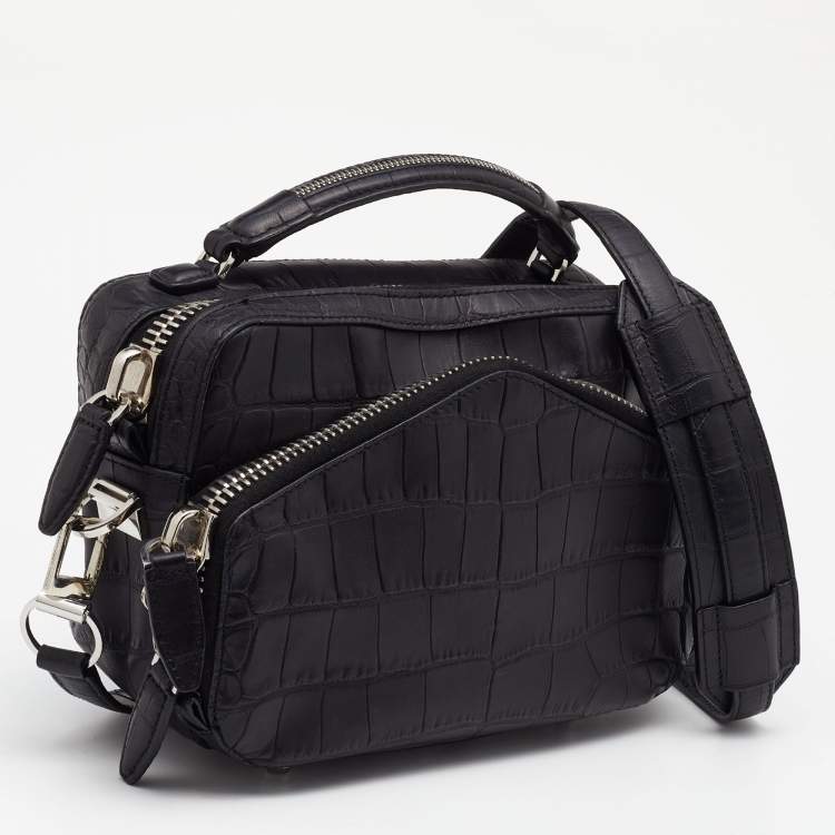 Pre Owned Alexander Wang Black Croc Embossed Leather Front Pocket Top Handle Bag 