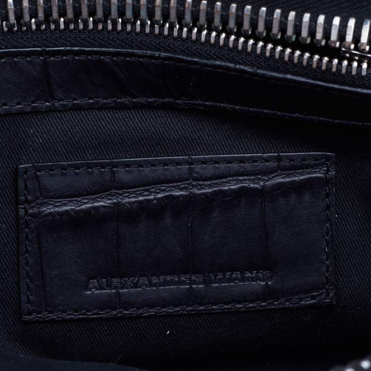 Pre Owned Alexander Wang Black Croc Embossed Leather Front Pocket Top Handle Bag 