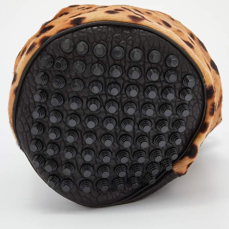 Pre Owned Alexander Wang Black/Brown Leopard Print Calfhair and Leather Diego Bucket Bag