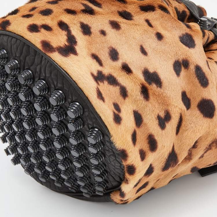 Pre Owned Alexander Wang Black/Brown Leopard Print Calfhair and Leather Diego Bucket Bag