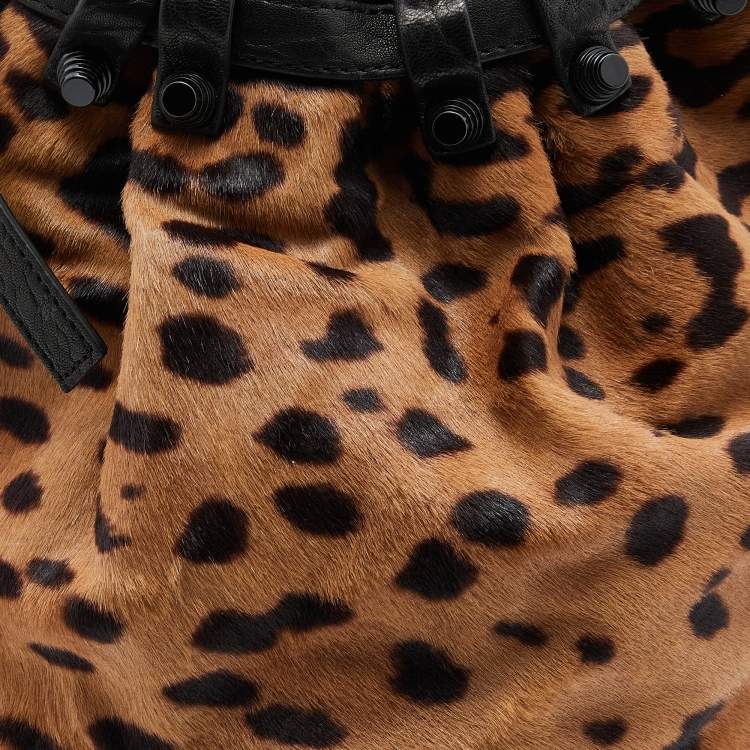 Pre Owned Alexander Wang Black/Brown Leopard Print Calfhair and Leather Diego Bucket Bag