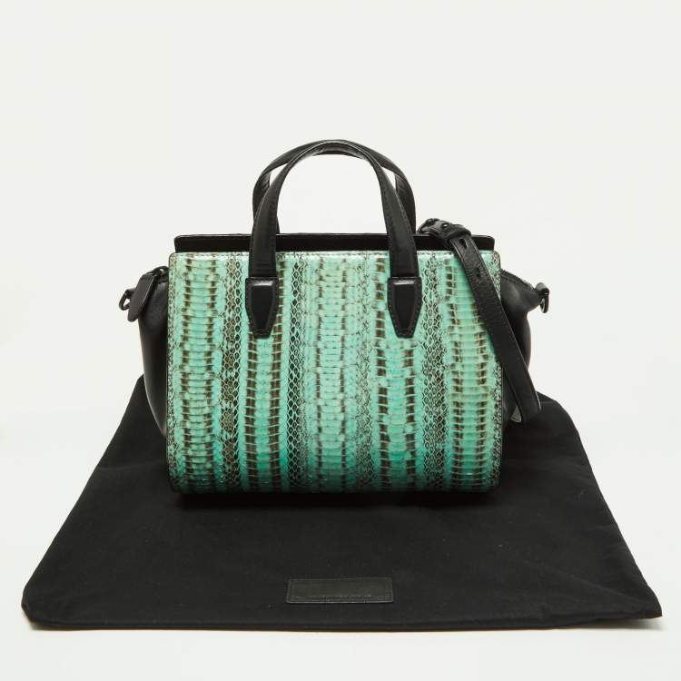 Pre Owned Alexander Wang Green Watersnake and Leather Top Zip Bag