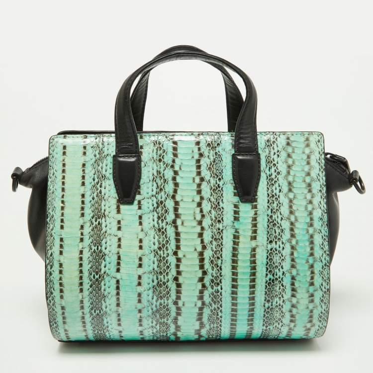 Pre Owned Alexander Wang Green Watersnake and Leather Top Zip Bag
