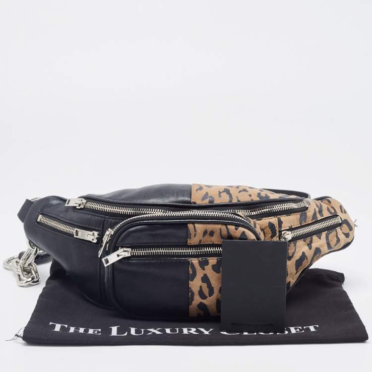 Pre Owned Alexander Wang Black/Beige Leopard Print Leather Attica Belt Bag