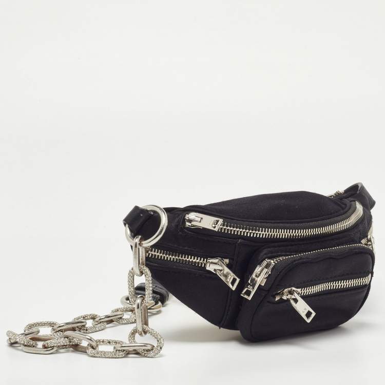 Pre Owned Alexander Wang Black Satin and Leather Mini Attica Belt Bag