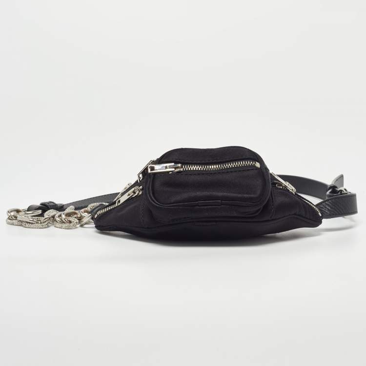 Pre Owned Alexander Wang Black Satin and Leather Mini Attica Belt Bag