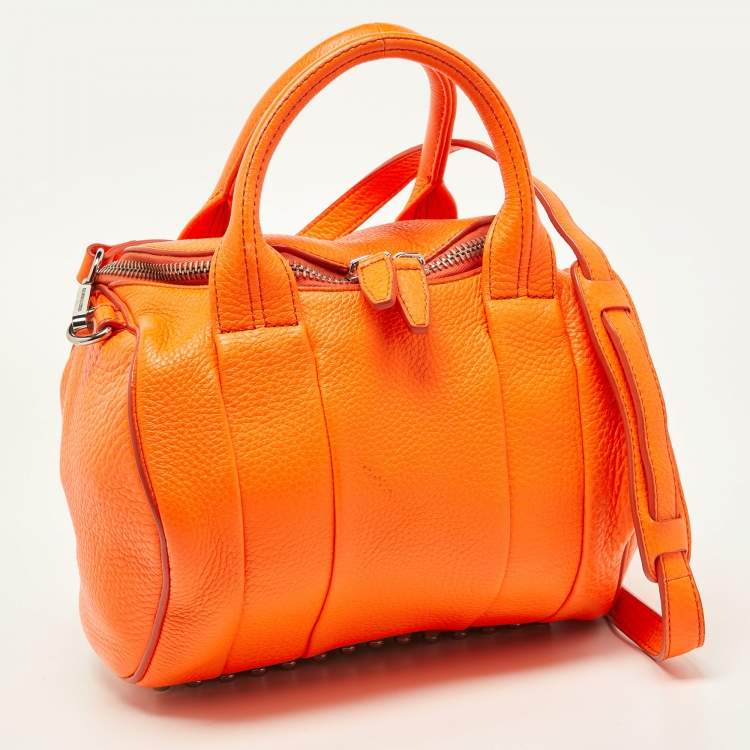 Pre Owned Alexander Wang Neon Orange Textured Leather Rocco Duffel Bag