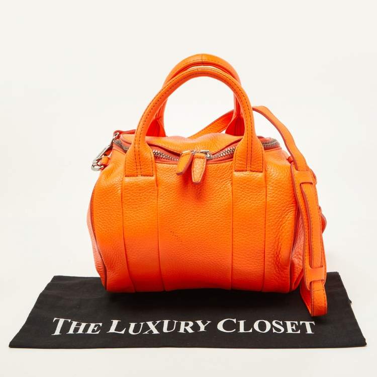 Pre Owned Alexander Wang Neon Orange Textured Leather Rocco Duffel Bag