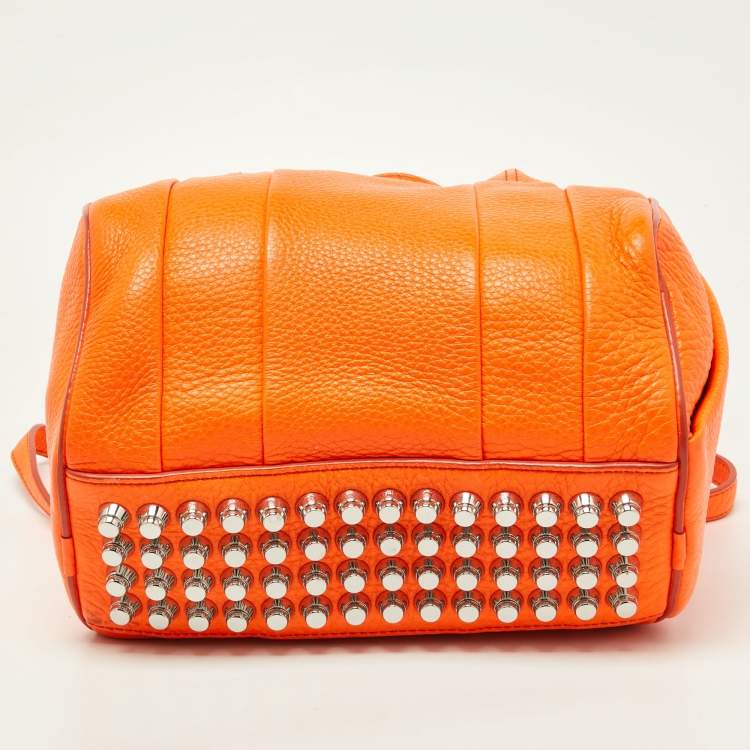 Pre Owned Alexander Wang Neon Orange Textured Leather Rocco Duffel Bag